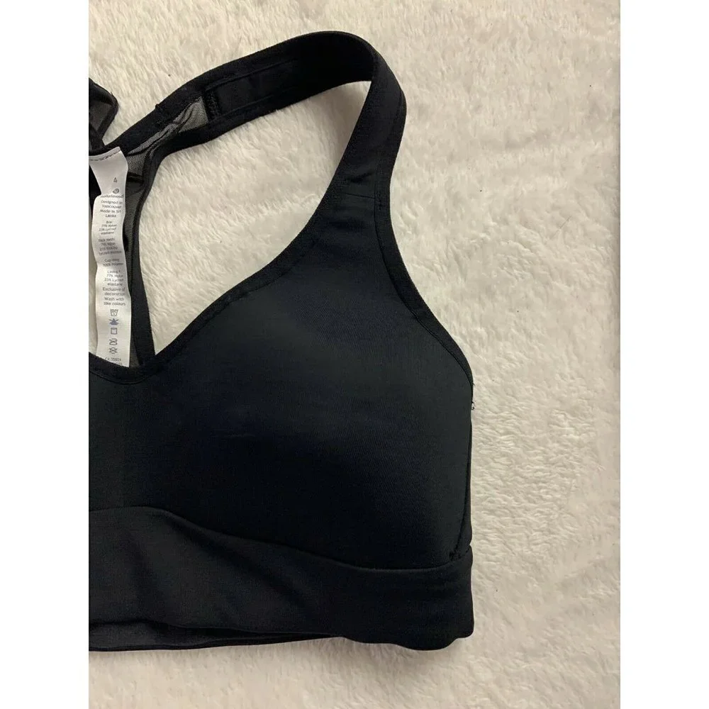 Lululemon Size 4 Speed Up Racerback Bra Black Solid Mesh Strap Detail
